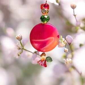 ๐๐ธElegant Pink and Green Beaded Pendant Necklace